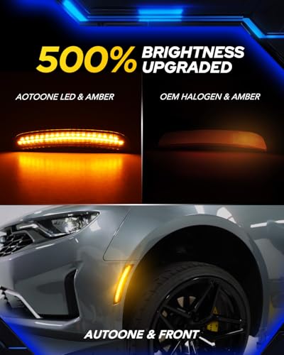 AUTOONE LED Side Marker Lights Red & Yellow Compatible with Dodge Charger 2015-2023, Front & Rear Fender Side Markers, Smoked Lens Driver & Passenger Side Bumper Lights, 4PCS
