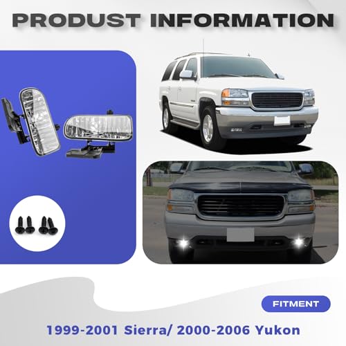 RP Remarkable Power, Fog Lights For 1999 2000 2001 2002 Sierra / 2000 2001 2002 2003 2004 2005 2006 Yukon/Yukon XL Pickup Truck SUV Clear Fog Lights Pair FL7084
