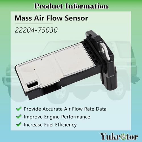 Yukrotor Mass Air Flow Sensor MAF Sensor 22204-75030 Compatible with Toyota 4Runner Corolla Land Cruiser Prius Sequoia Tacoma Tundra Lexus GX460 GX470 Replaces OE# 22204-0F030