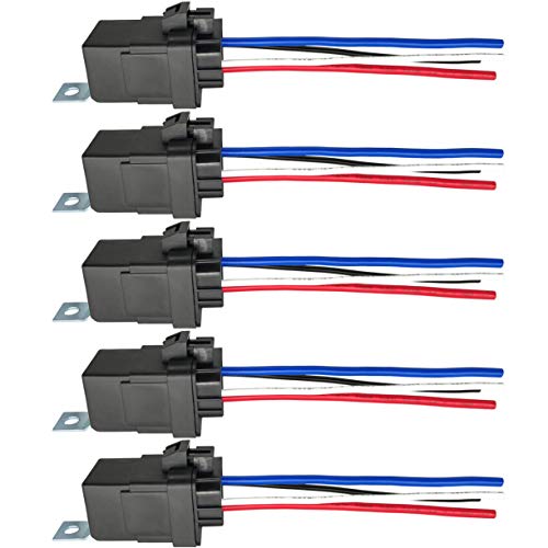 irhapsody 4-pin 40/30AMP 12V DC Waterproof Relay with Heavy Duty Wires, SPST Automotive Relay, Pack of 5