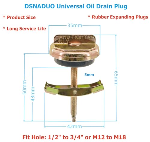 Dsnaduo 3 PCS Universal Oil Pan Drain Plug, Replace 65109 090-080 090-080CD, Fit 1/2 in. to 3/4 in. Or M12 to M18 Hole