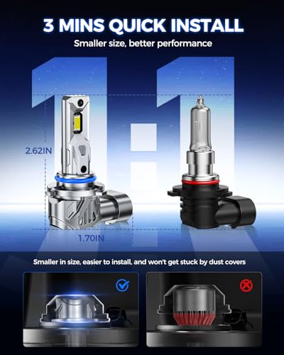 Marsauto 9005 Bulb, 40,000LM 800% Super Bright, 1:1 Mini Size 6500K Cool White IP68 Waterproof Automotive Replacement HB3 Fog Lights, Plug and Play, Pack of 2