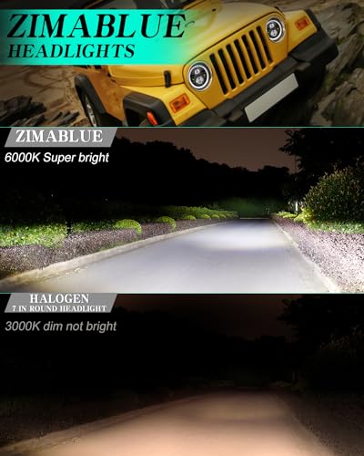 ZIMABLUE 7 inch led Headlight Round 2pc Projector 7 inch Halo led Headlight H6024 DOT Approved Hi/Lo Beam DRL Amber Turn Signal Compatible with Jeep Wrangler JK TJ CJ Compatible with Chevy and miata