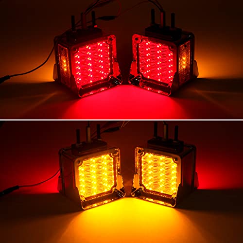 2Pcs Double Face Square LED Fender Pedestal Turn Signal Lights Amber/Red 39 LED w/Chrome Visor Square Truck Trailer Fender Stop Tail Turn Signal Lights w/Side Reflex Marker Driver and Passenger Side