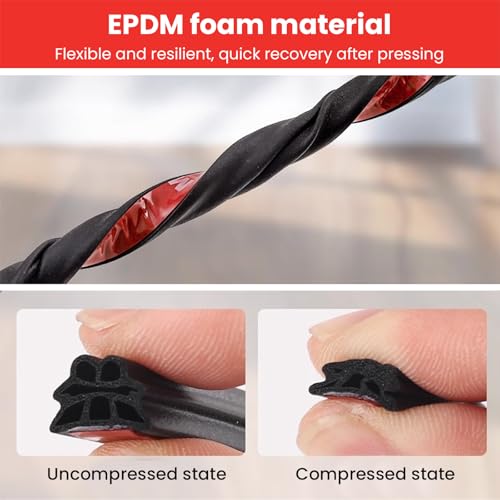 Car Door Rubber Seal Strip, Universal Automotive Weather Stripping Double Layer Self-Adhesive Weatherstrip, Soundproof Sealing Strip for Cars, Trucks, RVs, Pickups (16.4FT)