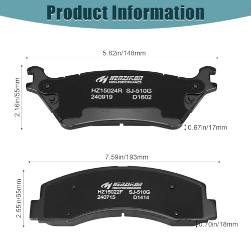 Ceramic Front and Rear Brake Pads Compatible with 2012-2014 Ford F-150 (with 6 Lugs or 7 Lugs Rotors),Compatible with 2015-2020 Ford F-150 (Models with Manual Parking Brake), D1414+D1602
