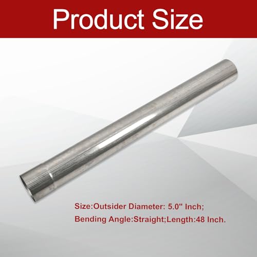 BIGREAT 409 Steel 5'' Inch OD Straight Exhaust Pipe Mandrel Tubing Pipe 48" / 4 Ft Long Custom Fitment For Exhaust System