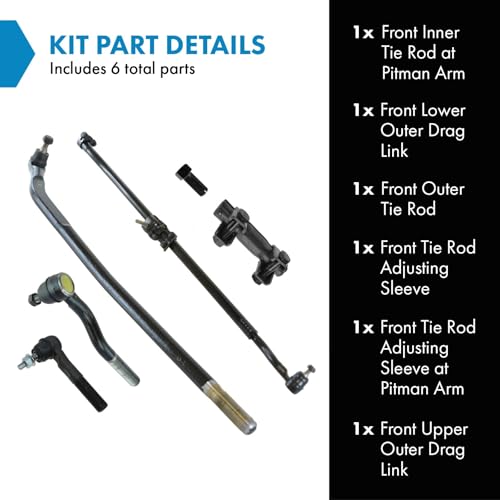 TRQ Front Steering 6 Piece Kit Set Tie Rod End Drag Link Adjuster Compatible with 2007-2017 Jeep Wrangler JK 4 Wheel Drive Models