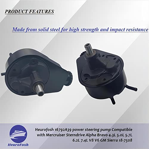 HeuroFosh 16792A39 power steering pump Compatible with Mercruiser Sterndrive Alpha Bravo 4.3L 5.0L 5.7L 6.2L 7.4L V8 V6 GM Sierra 18-7508