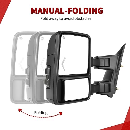YITAMOTOR Towing Mirrors Compatible with 1999-2007 Ford F250 F350 F450 F550 Super Duty, 2001-2005 Excursion with LED Arrow Signal Light Smoke Power Heated Telescoping Rear LED Turn Signal