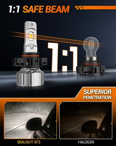 SEALIGHT 5202 LED Fog Light Bulbs, 44000LM Super Bright 5202 5201 PS19W PS24W Fog Light LED Bulbs, 6500K Cool White Plug & Play, 984FT Penetration, 70,000H Lifespan, Pack of 2