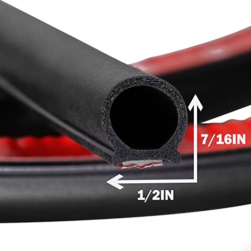 GoldWheel D-Shape Heavy Duty Weather Stripping 1/2"×7/16" Rubber Seal Weatherstrip Hollow with Bulb Door Gasket Strip(Self-Adhesive) for Automotive Truck RV Door Window Soundproof, 10FT