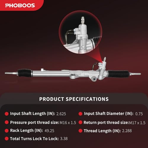 PHOBOOS Hydraulic Power Steering Rack and Pinion Assembly Compatible with Toyota Tundra 2000-2006, Toyota Sequoia 2001-2007, 3.0L/4.0L/4.7L, New Unit, Leak Resistance, Direct Fit, Ref. 97-1618