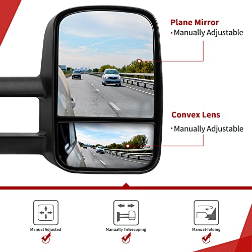 YITAMOTOR Towing Mirrors Compatible with Chevy GMC 1999-2006 Silverado Sierra (2007 Classic Only), 2000-2006 Chevy Suburban 1500 2500 GMC Yukon XL Truck, Side Tow Mirror