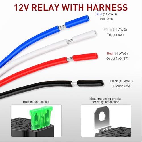 Nilight 50023R 5 Pack 30A Fused Relay Switch Kit 12V 4 Pin SPST Relay Interlocking Harness Socket Holder 30 Amp 12 Volt Automotive Relays with Fuse for Auto Cars Trucks RV