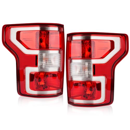 OKLPF Rear Brake Tail Light Compatible With 2018 2019 2020 Ford F150 F-150 Replace JL3Z-13404-H JL3Z-13405-H,Replace Red Taillight Assembly,Included Bulbs and Harness,Driver and Passenger Side