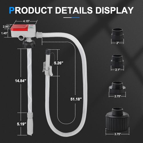 SKYJDM Fuel Transfer Pump with Auto-stop Sensor and 4 Tank Adapter, 3.2GPM 51" Hose Battery-Powered Portable Gas Can Pump for Gasoline & Diesel Oil (Red)
