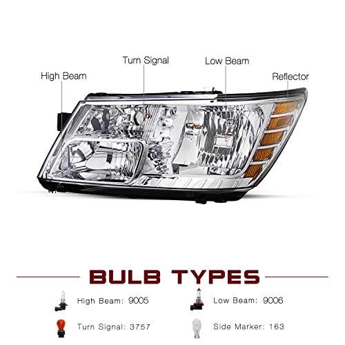 JSBOYAT Fits for 2009-2020 Dodge Journey Headlight Assembly Replacement OE Headlamp Driver and Passenger Side