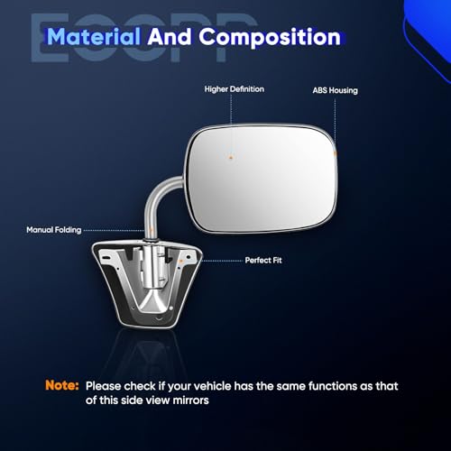 ECCPP Pair Set Fit for 1973-91 Chevy/Chevy GMC Jimmy Suburban C10 20 30/C/K1500 2500 3500/C15 25 35 Manual Stainless Mount Folding Chrome Side Mirrors