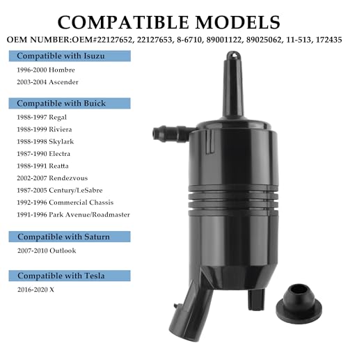 Windshield Washer Pump Replacement OEM#22127652,22127653 with Grommet,Windshield Wiper Pump Compatible with Chevrolet Isuzu GMC Buick,Standard Windshield Washer Fluid Pump (for Buick)…