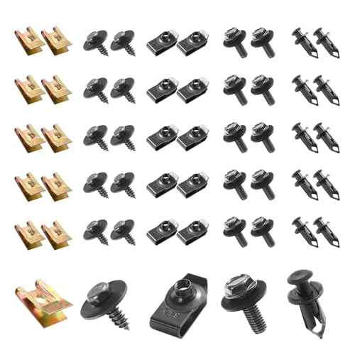 Fiknonk 100 PCS Car Body Fasteners Assortment Kit, Bumper Fender Splash Guard Screws Bolts U-Nuts, Universal for Most Cars, Trucks, SUVs (Black)