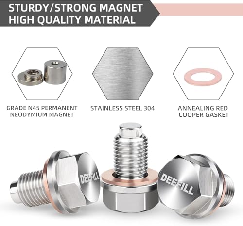 DEEFILL 1/2"x20 Stainless Steel Magnetic Engine Oil Drain Plug Fit For Buick Chevrolet Chrysler Ford Dodge GMC Select Models