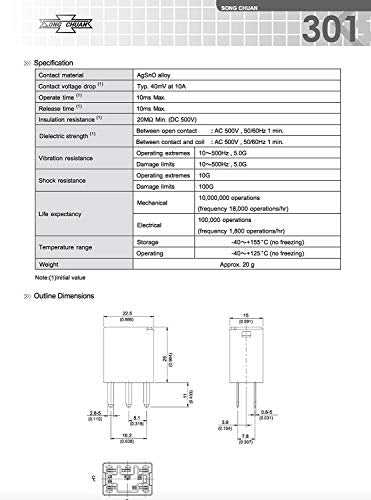 Automotive Purpose Relays 301-1C-C-R1-U01-12VDC 5 PIN (4Pack)
