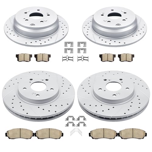 Acinoparts Front and Rear Drilled and Slotted Brake Rotors Ceramic Brake Pads Brake Kit Suitable for Honda CR-V 2007-2011, CR-V (AWD Models ONLY) 2012-2016, RDX (FWD Models ONLY) 2010-2012