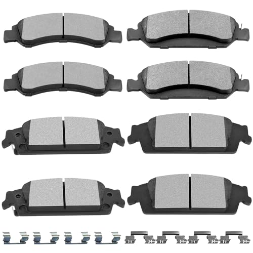 SCITOO Brake Pads Kits Front Semi-Metal Rear Ceramic 8pcs Fit for Cadillac Escalade,Escalade ESV,for Chevy Silverado 1500,Suburban,Tahoe,for GMC Sierra 1500,Sierra 1500 Limited,Yukon,Yukon XL