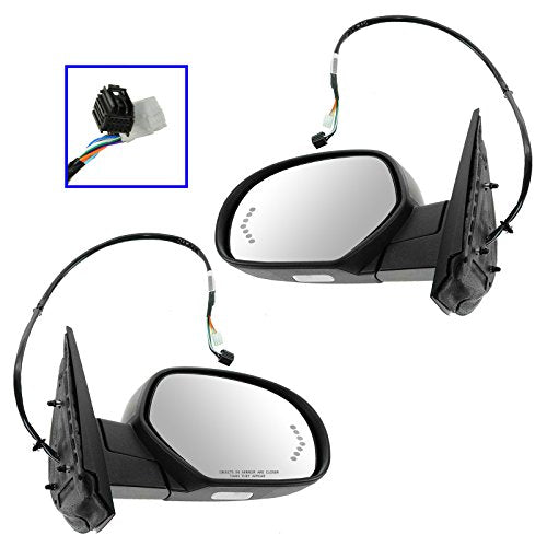 TRQ Driver and Passenger Side Mirror Assembly 2 Piece Set Power Heated No Memory Black Compatible with 2007-2013 Chevy Avalanche Suburban 2007-2014 Suburban GMC Yukon Yukon XL 1500
