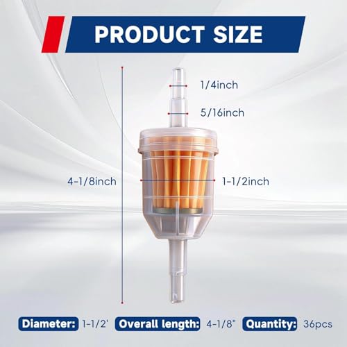 36 Pack Gas Inline Fuel Filter 1/4 x 5/16 Replacement for Briggs Stratton Replacement for John Deere Replacement for Kawasaki