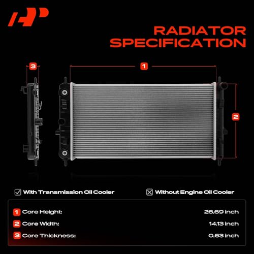A-Premium Engine Coolant Radiator with Transmission Oil Cooler Compatible with Chevy Cobalt 2005-2010 & Pontiac G5 2007-2010 & Pontiac Pursuit 2005-2006 & Saturn Ion, Auto trans., Replace# 52482167