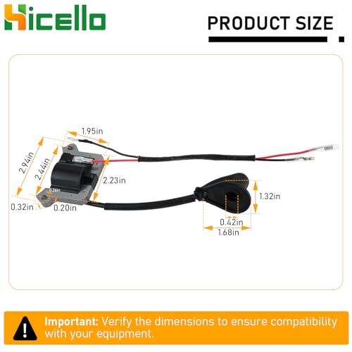 Hicello 62mm Brush Cutter Ignition Coil, 43CC 49CC 52CC Strimmer Ignition Coil Module for 2-stroke Engine Grass Trimmer Multi Tool Tiller Cultivator Garden Machines