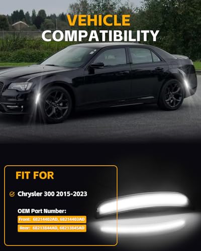 GSOWO 4 PCS LED Side Marker Light Kits for Chrysler 300 2015-2024, Full LED Strip White Front Rear Bumper Light, Smoked Lens Fender Sidemarker Lamps, OEM Replacement