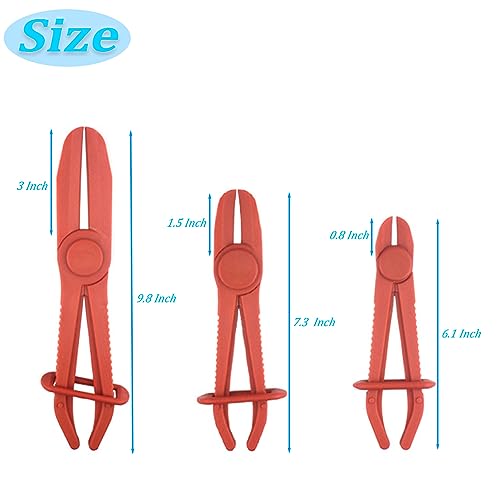 OBTANIM 3 Pack Plastic Hose Pinch Off Pliers Line Clamp Pliers Set Tool for Automotive Flexible Hoses, Gas Lines Radiator Brake Coolant and Fuel Lines (Red)