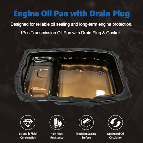 AUCERAMIC 6L80 Transmission Oil Pan with Drain Plug & Gasket Fit for Chevrolet Silverado 1500 Tahoe Suburban Escalade, GMC Sierra 1500 Yukon XL, Hummer H2 2006-2019 Replaces# 265-582 24222657 24224781