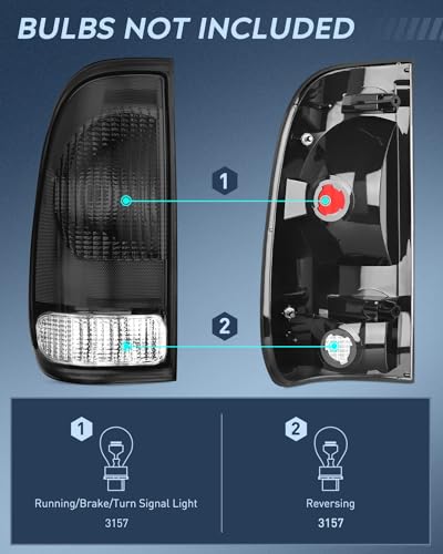 Nilight Taillight Assembly Compatible with 1997 1998 1999 2000 2001 2002 2003 2004 2005 2006 2007 Ford F150 Styleside F250 F350 F450 F550 Super Duty Smoke Rear Tail Light Lamp OE Style Pair