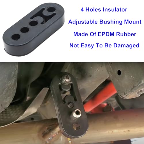 Ganluuree 10PCS Exhaust Hanger Rod Set 10" 7.6" 90°Bend Adjustable Rubber Exhaust Muffler Hangers Mild Steel Zinc Coated Car Automotive Replacement Clamps Flanges Parts 2 Hole 4 Hole Insulator Mount