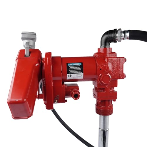Weonefit 20GPM 12V High-Flow Red Fuel Transfer Pump with Discharge Hose & Manual Nozzle for Transfer of Gasoline Diesel Kerosene Ethanol & Methanol Blends & Biodiesel - Cast Iron Heavy Duty Pump