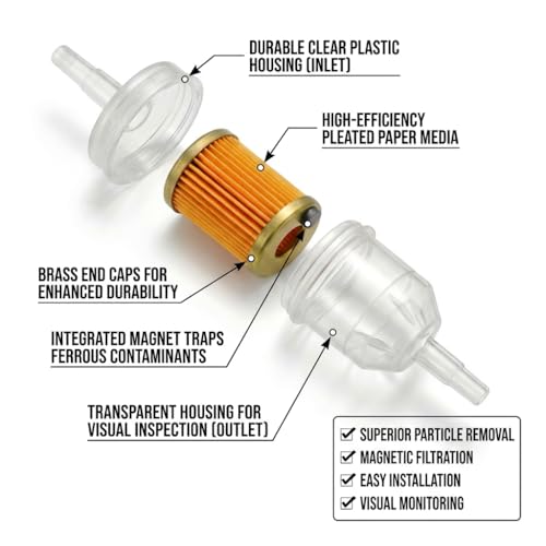 CocoMocart 10 Pack 1/4 Inch Inline Fuel Filter for Kawasaki Briggs & Stratton Kohler Engines - Universal Replacement Gasoline Filters with Magnet 1/4" and 5/16" For John Deere