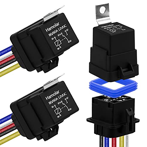 Hamolar 3 Pack 80/60 AMP 12V DC Waterproof Car Relay and Harness - Heavy Duty 12 AWG Copper Wires, 5-PIN SPDT Automotive Relays Kit