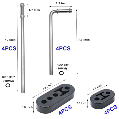 16PCS Exhaust Hanger 304 Stainless Steel 3/8"(10MM) Rod Rubber Hanger Set