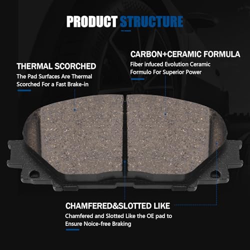 HECHENQICHE D1184 Front Ceramic Brake Pads Kit Fit For Scion iQ 2013, For Toyota Prius C 2012-2019, For Toyota Yaris 2007-2018