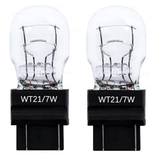 FAXCARS WT21/7W WT21W/7W OEM Standard Halogen Replacement Rear Tail Brake Turn Signal Light Bulb 12V WT21 21W Long Life, Pack of 2
