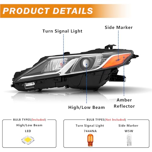 Projector Headlights Assembly Compatible with 2018-2024 Toyota Camry L LE SE