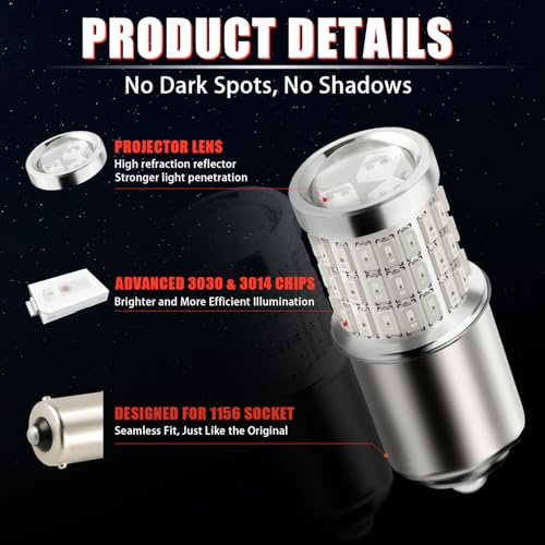iBrightstar 1156 LED Bulb Red, BA15S 1141 LED Brake Light Bulbs Super Bright for Rear Brake Lights and Tail Lights, 2 Pack