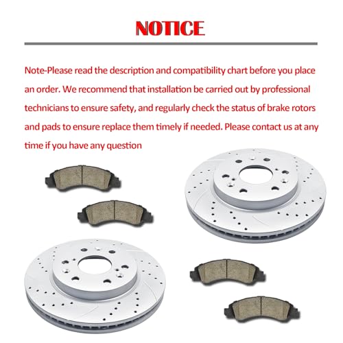 Front Brake Kit, Drilled and Slotted Brake Rotors Ceramic Brake Pads for Cadillac Escalade Chevy Silverado 1500 Tahoe GMC Yukon