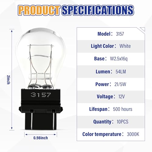 iFunyLED 10 PCS 3157 Bulb, Replacement Light Kit Set for Car Daytime Running Reverse Backup Parking Tail Brake Turn Signal Light Bulb