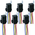 6 Pack 5 Pin Relay 40/30 AMP 12V DC Waterproof Relay Kit with Heavy-Duty Pigtail, 5-PIN SPDT Automotive Relays with Socket and Wires for Car, Truck, Boat, Motorcycle