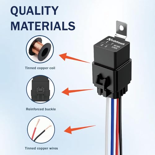 4-PIN Relay 40/30AMP 12V DC Automotive Relays Waterproof Relay with Harness Heavy Duty 12 AWG Tinned Copper Wires, 5 Pack